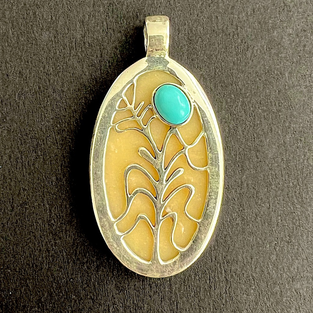 American West Sterling with Turquoise and Mother of Pearl Pendant